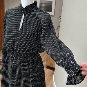RACHEL ROY Womens Black Polka Dot Long Sleeve Keyhole Short Fit + Flare Dress M